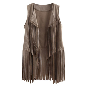 <span class=keywords><strong>Gilet</strong></span> à franges pour femmes personnalisé Cardigan sans manches sans boucle <span class=keywords><strong>Gilet</strong></span> américain de grande taille moyen et <span class=keywords><strong>long</strong></span> - Product Image 5