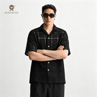 Chemise Homme Noire à Carreaux avec Œillets 120cm 100% Coton Tissage Ouvert Style Cubain pour l'Été et les Vacances à la Plage
