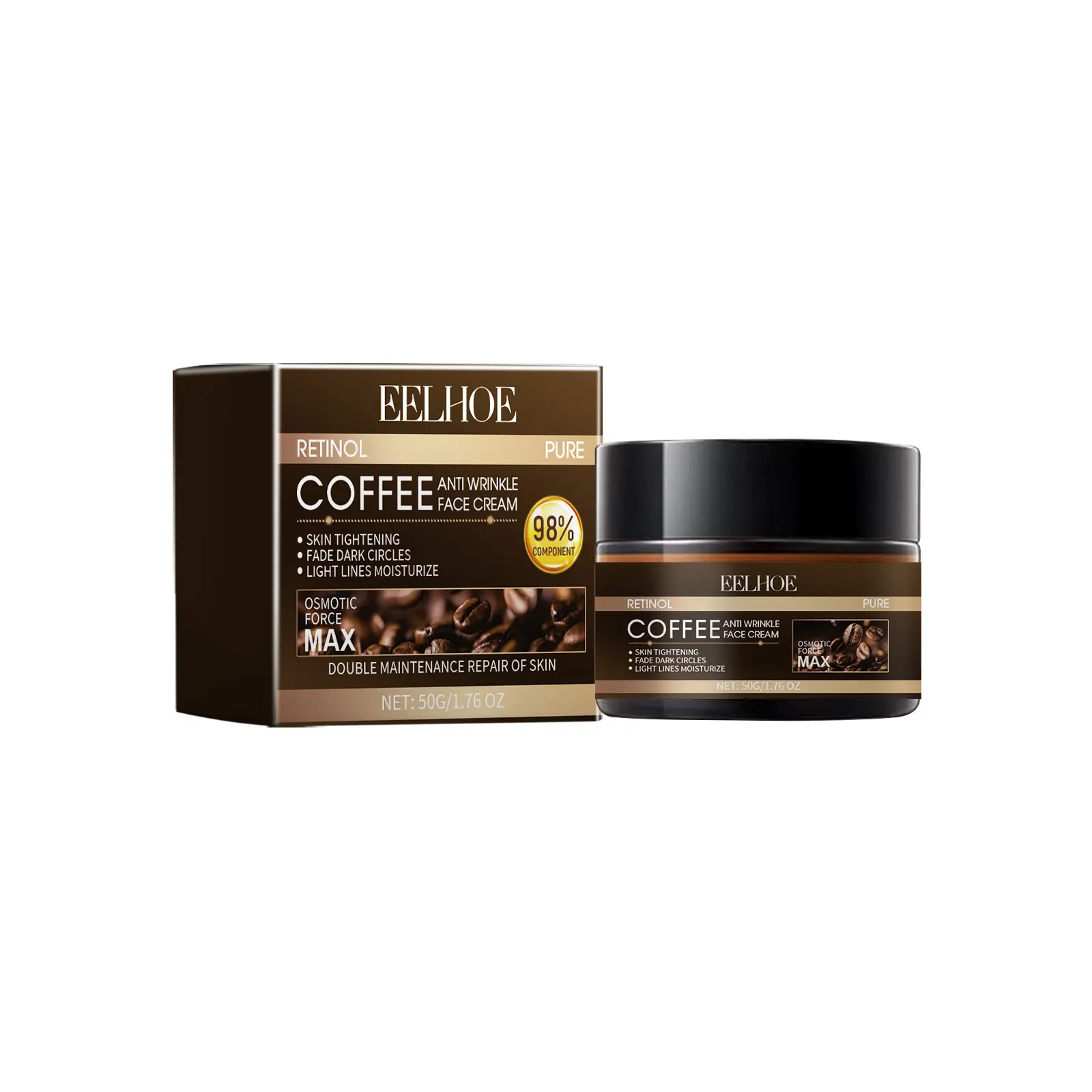 EELHOE Skin Care Moisturizing Anti Wrinkle Hyaluronic Acid Retinol Coffee Face Cream 50ml