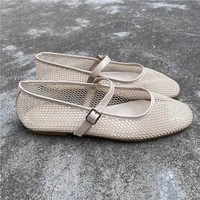 Chaussures Mary Jane Ballerines Originales Classiques de Haute Qualité pour Filles, Sandales Plates en Maille, Chaussures de Ballet Résille en Cuir à Bride pour Femmes