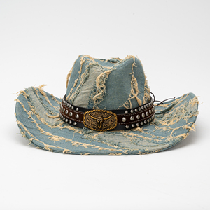 Sombrero de Pescador de Mezclilla Rasgada Color Verde Azulado para Senderismo y Campamento al Aire Libre, Protección Solar Unisex, Moda Versátil, Gorra Casual Nueva - Product Image 2