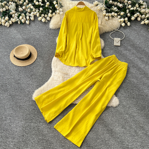 Conjunto de 2 Piezas para Mujer, Camisa de Manga Larga con Cuello y Bordado Floral, Pantalones Anchos con Cintura Elástica, Estilo Casual para Primavera, Otoño y Vacaciones - Product Image 4