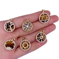 Pendentif tendance en laiton avec breloques étoile, lune, soleil, boussole, étoile de David, zircon et agate noire, accessoire pour collier et bijoux DIY