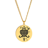 HLSS120-139 Collier Pendentif en Acier Inoxydable Or avec Symbole Veve Vaudou Bijou Breloque Sigil Amulette Talisman Lwa Loa
