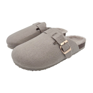 Sabots d'hiver pour femmes chaussures boucle réglable floue fausse fourrure doublé soutien de la voûte plantaire liège pied lit <span class=keywords><strong>feutre</strong></span> sabot pantoufles - Product Image 2