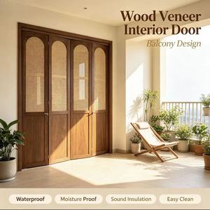 Puerta Plegable Interior <span class=keywords><strong>de</strong></span> Madera Compuesta Lacada con <span class=keywords><strong>Mimbre</strong></span> y Arco en Nogal Oscuro, Impermeable, para Balcón, Patio, Villa, Sala - Product Image 2