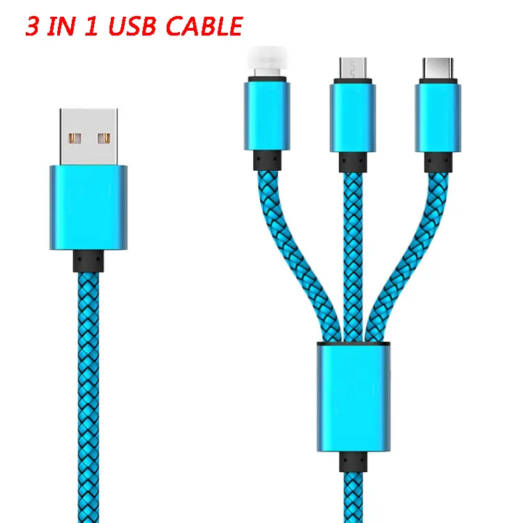Fast Charging 1.2m 4FT USB Cable Double Dragon Pattern 3-in-1 Charging Cable For i11Pro Micro USB Android Type C Quick Charge