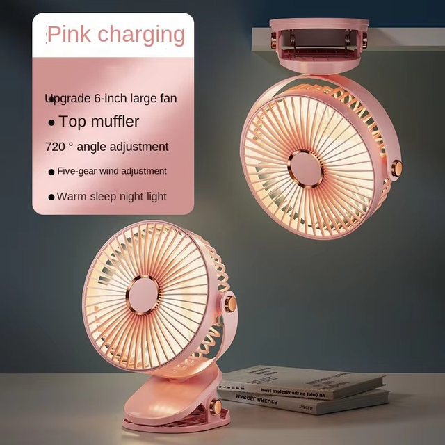 Factory Hot Selling Oem logo Desktop Fan Mini 6 Inch Clip Fan with Led Light Portable 720 Degree Adjust air Cooling Fan