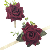 Bunga Mawar Merah untuk Boutonniere Pernikahan, Bunga Korsase Buatan untuk Pengantin Pria dan Pengiring Pria, Bros, Aksesoris Pesta Pernikahan dan Prom