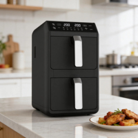 Four à friture sans huile double panier 5+5L avec écran LED et contrôle numérique pour cuisson, pâtisserie, rôtissage, déshydratation et protection contre la surchauffe