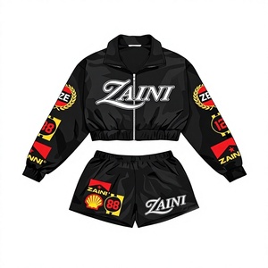 220 GSM Premium Polyester Interlock Winter Solid Quick Dry Embroidered Women's T Shirt <b>Short</b> <b>Set</b> Black Sportswear - Product Image 1