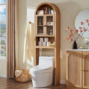 Gabinete de Baño SENYU de Madera Maciza con Parte Superior Arqueada, Estantes Ajustables y Puertas de Vidrio para Almacenamiento en el Baño - Product Image 6