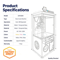 Machine à Griffes d'Amusement Funpark à Vendre Chaudement, Machine à Poupées pour Centre de Jeux, Attrape-Jouets en Peluche, Grue à Monnayeur Mini-Griffe