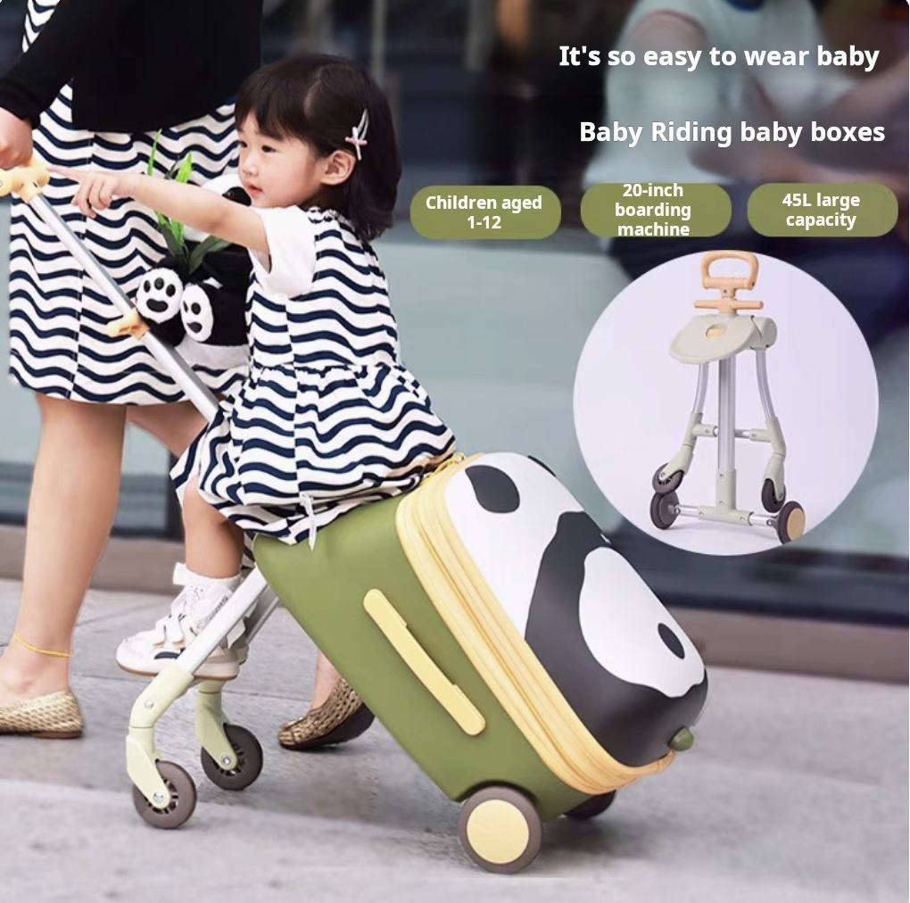 Panda Silent Universal Wheel Lightweight 40L Lock Travel Luggage for Kids  Cartoon-Style Carry-on Seat Ride-on Suitcase