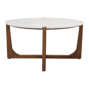 Tavolino da Caffè Minimalista Ovale con Piano in Marmo e Base in Legno, Arredamento per Soggiorno - Product Image 3
