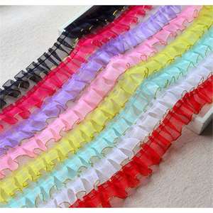 Ribete de encaje de gasa plisado con hilo dorado de 2 cm, colores rojo bayas, blanco, negro, rojo, azul, morado, para ropa infantil y confección de vestidos DIY - Product Image 1