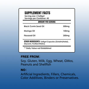 Suplemen minyak <span class=keywords><strong>Moringa</strong></span> organik harga rendah meningkatkan kesehatan kardiovaskular dan mendukung gel lembut minyak biji hitam Jantung sehat - Product Image 2