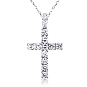 Classic Popular Design 18k White Gold High Quality Round Diamond Moissanite Jewellery Round Cross Pendants For Followers