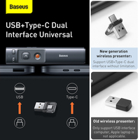 Baseus Presentador Inalámbrico de Punto Naranja, Cable de Carga con Láser Rojo, Gris, WKCD000013, Tipo-c, 3A, 0,5 M, Negro