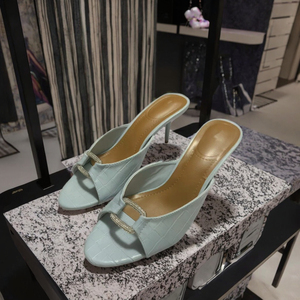 Vendita calda da <span class=keywords><strong>donna</strong></span> <span class=keywords><strong>sandali</strong></span> <span class=keywords><strong>blu</strong></span> con <span class=keywords><strong>tacco</strong></span> a punta scarpe estive da ufficio con soletta in PU stile esterno - Product Image 2