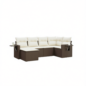 Ensemble de canapés de jardin en rotin brun avec coussins crème, mobilier d'extérieur, design contemporain, résistant à l'eau - Product Image 1