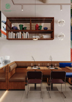 Design d'intérieur de restaurant sur le thème de l'art, plafond ouvert, bistro, salle à manger, bar, restauration commerciale