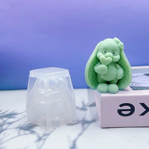 Cetakan silikon lilin wangi kartun kelinci DIY mengambil hati Lollipop kelinci cetakan kue Gel tetesan gipsum - Product Image 4