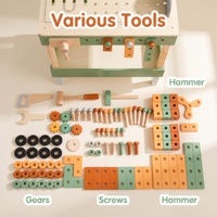 Ateliers de construction en bois pour enfants, ensembles de jeu multifonctionnels avec table d'atelier et accessoires tableau noir
