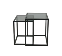 Ensemble de tables console imbriquées minimalistes modernes, tables d'appoint carrées à cadre en métal noir pour le salon