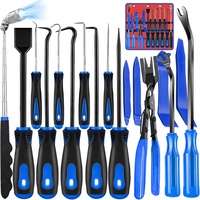 Kit de 17 outils de démontage de garnitures automobiles avec crochets et pics, pince à clips, grattoir de joint et outil de ramassage magnétique télescopique