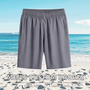 Shorts de bain décontractés pour hommes, personnalisés, en polyester 100%, taille mi-haute, motif uni avec impression de lettres, fermeture à cordon - Product Image 2