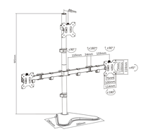 Bras de moniteur articulé à trois supports de bureau réglables en hauteur avec écran d'ordinateur 3 PC