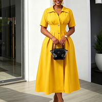 Robe longue maxi élégante et décontractée D639 pour femme, à manches courtes, col rabattu, coupe ajustée, style A-line, idéale pour le bureau
