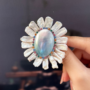 Broches con Forma de Flor y Perla Mabe Ovalada en el Centro, Engaste de Bisel, Joyería Vintage para Mujer, Uso Diario - Product Image 2