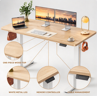 Bureau électrique assis-debout avec plateau monobloc, contrôle de la mémoire et crochets de réglage de la hauteur, idéal pour le télétravail