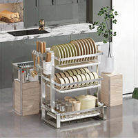 Étagère de rangement pour vaisselle multifonctionnelle, portable, moderne, réglable, en acier inoxydable, résistante à la moisissure, à trois niveaux