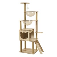 Arbre à chat tout-en-un avec lit et griffoir, gain de place, en panneau de densité (non-bois massif), style épuré, modèle T4, pour usage domestique, emballage carton