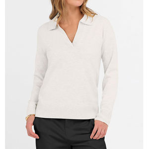 Pull en maille respirant et léger à col en V pour femmes, personnalisable, col polo blanc, pull en maille OEM - Product Image 1