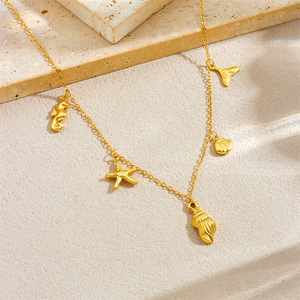 Ocean Themed Gold Plated Necklace And Bracelet Set With Starfish Seahorse Conch Shell Charms Stainless Steel Jewelry Gift - Product Image 2