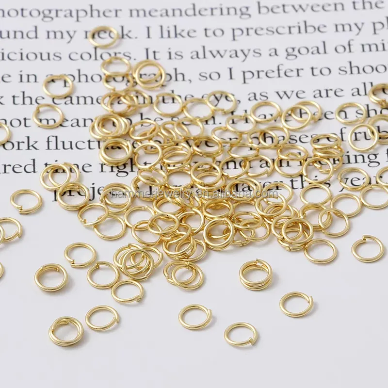 خاتم من الذهب الحقيقي عيار 14 عالي الجودة ومفتوح 8 مم، ملحقات مجوهرات من مجموعة اصنعها بنفسك للسلسلة الملحومة الدائمة والخرز للبيع بالجملة