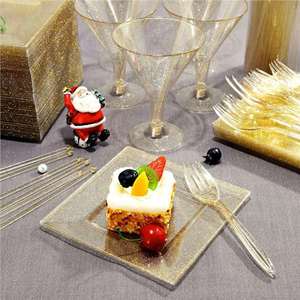 6.5 pouces Premium jetable carré or paillettes mariage assiette Restaurant qualité assiette plat échantillon gratuit quantité minimale de commande 100 pièces - Product Image 2