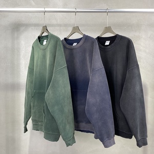 Sudadera con capucha de cuello redondo de gran tamaño Vintage para hombre, estilo europeo americano High Street, sudaderas con capucha sólidas de algodón 100% para hombre - Product Image 1