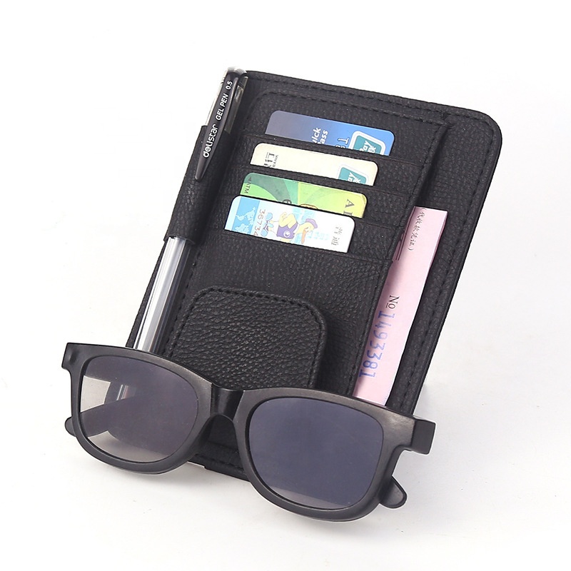 PU Leather Car Space Sun Visor Organizer Sunglasses Clip Credit Card Pen Ticket Credit Card Holder Registration Document Holder