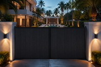 Portail de jardin minimaliste en aluminium avec lames horizontales à persiennes, design intimité