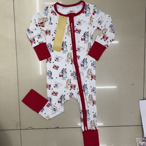 Pakaian Bayi Bambu Siap Kirim, Piyama Bayi Motif Cetak, Baju Tidur Bayi Baru Lahir, Romper Bayi Bambu Bernapas dengan Ritsleting - Product Image 6