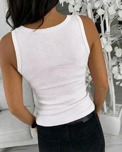 Débardeur côtelé à strass pour <span class=keywords><strong>femme</strong></span>, col rond, coupe ajustée, sans manches, idéal pour l'été, vente en gros, en stock - Product Image 3