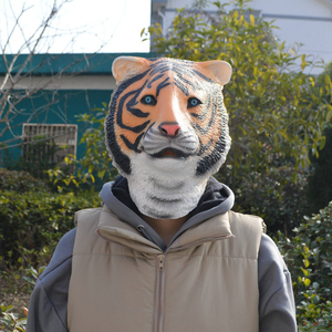 Masque de tigre en latex, masque d'horreur animal, accessoires de performance pour l'année du tigre du zodiaque, accessoire Douyin, coiffe de tigre - Product Image 4