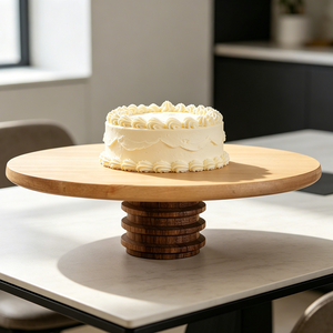 Soporte para Pastel de Dos Tonos de la Serie Natural House Rings, Base Redonda de Madera de Abedul y Pedestal de Madera de Acacia para Postres, Pasteles y Decoración del Hogar - Product Image 5