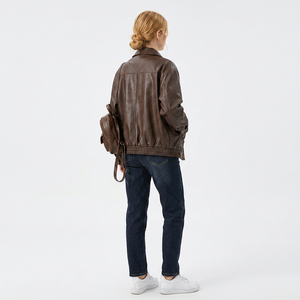 Nouvelle Arrivée Blousons en Cuir Noirs Décontractés Amples Style Vintage à Col Revers et Manches Longues pour Femmes - Product Image 4
