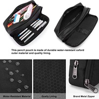 Trousse à crayons à trois niveaux grande capacité, sac de papeterie noir, trousse à crayons multifonctionnelle en toile